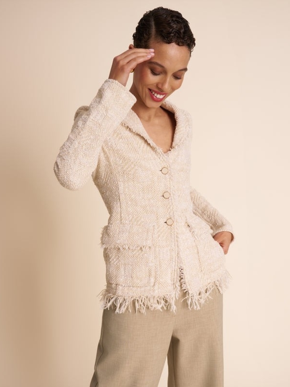 MM Lafleur Cream Tweed Fringe Yonetomi Porter Jacket Made In Japan